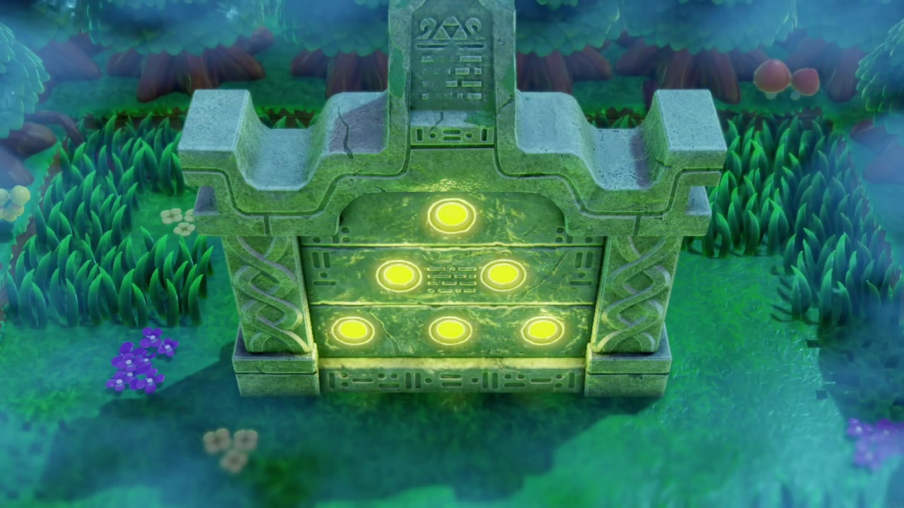 The Eternal Forest - The Legend of Zelda: Echoes of Wisdom Walkthrough 41 The monument with all six circles lit in a triangle pattern.