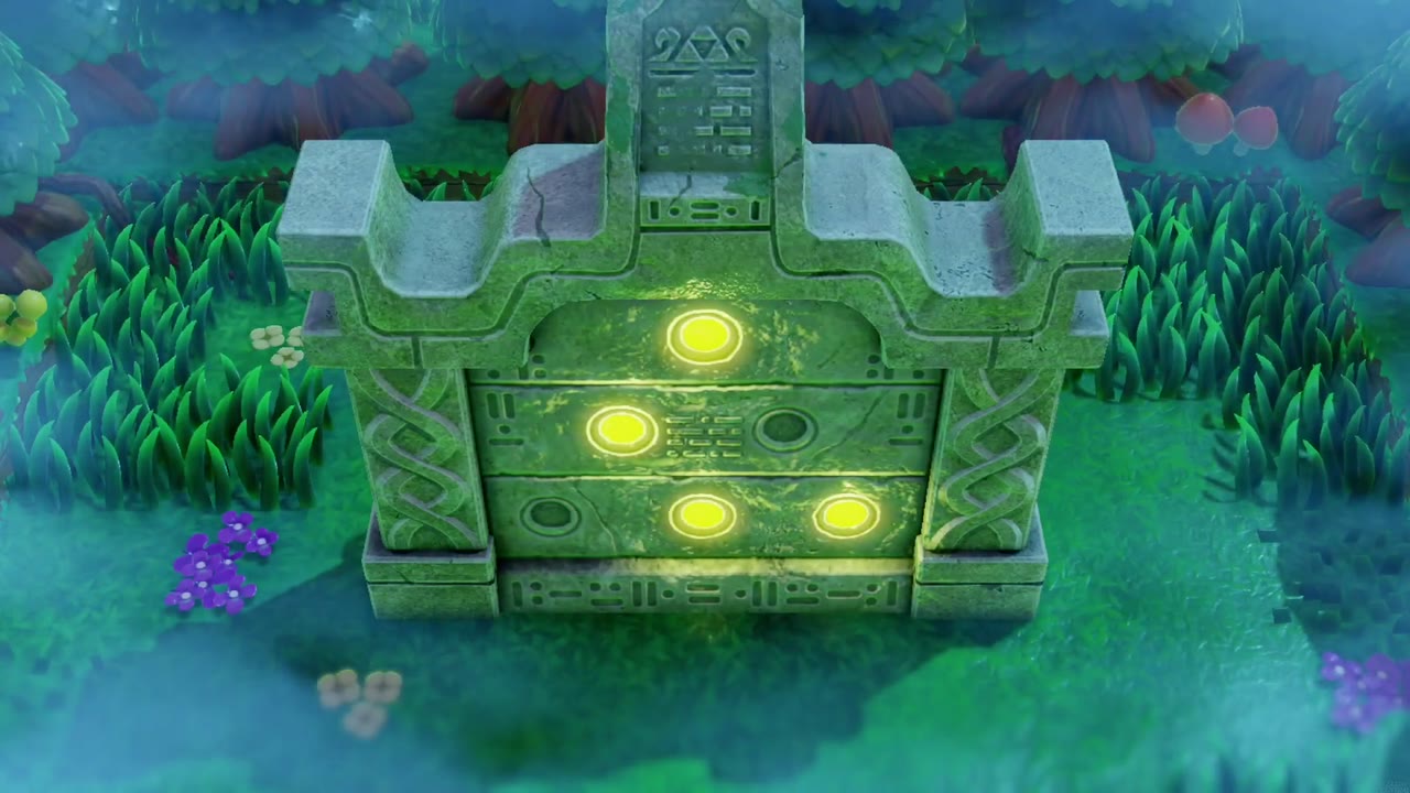 The Eternal Forest - The Legend of Zelda: Echoes of Wisdom Walkthrough 36 The monument with four circles glowing after the bottom-right pedestal is crowned.
