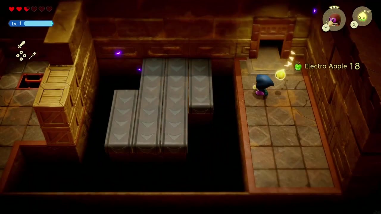Gerudo Sanctum Dungeon - The Legend of Zelda: Echoes of Wisdom Walkthrough 38 Through the bottom doorway, a grey moving floor slides back and forth over a deep gap.