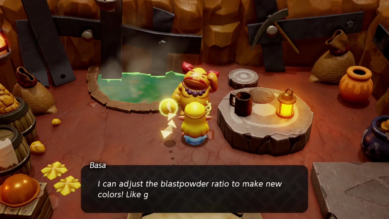 The Fireworks Artist - The Legend of Zelda: Echoes of Wisdom Walkthrough 21 Basa says she can adjust the blastpowder ratio to make gold and aqua fireworks.