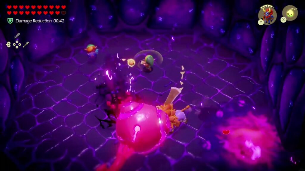 Null's Body: Final Dungeon - The Legend of Zelda: Echoes of Wisdom Walkthrough 38 Null's orb, glowing pink with damage, surfaces among the goo patches as the Lynel echo keeps attacking.
