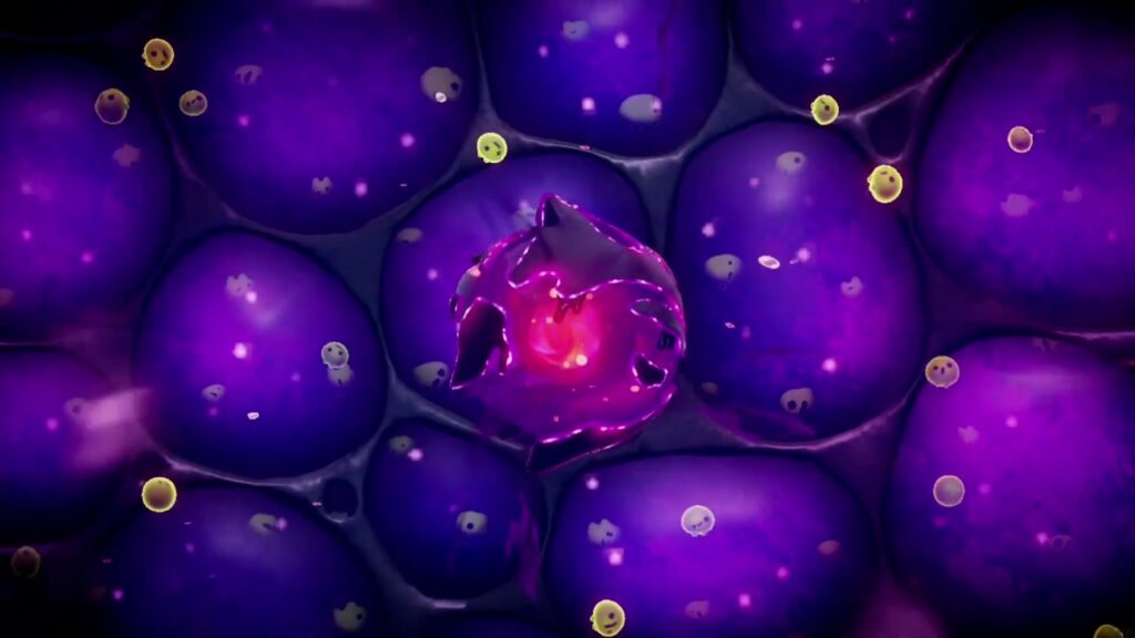 Null's Body: Final Dungeon - The Legend of Zelda: Echoes of Wisdom Walkthrough 41 Null's red core floats among the giant purple cell bubbles of the underwater section.