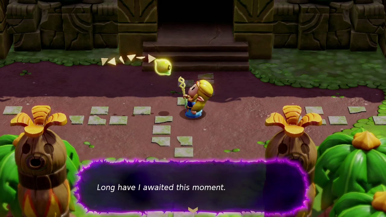 The Eternal Forest - The Legend of Zelda: Echoes of Wisdom Walkthrough 3 Back on the Faron Temple steps, a purple-bordered voice says it has long awaited this moment.