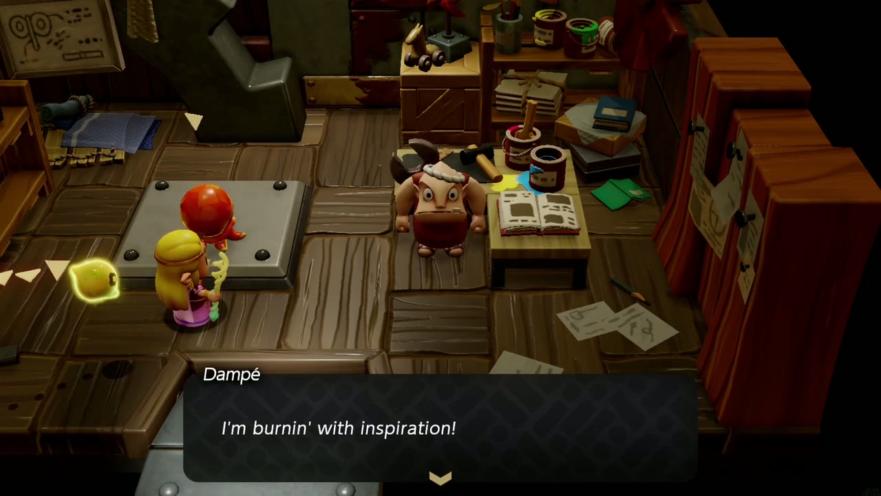 Explosions Galore! - The Legend of Zelda: Echoes of Wisdom Walkthrough 13 An Octorok echo stands on the pedestal as Dampé says he's burning with inspiration.