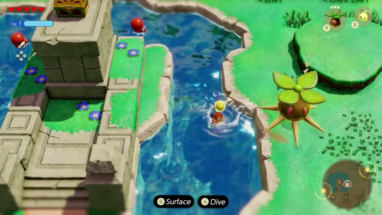 Explosions Galore! - The Legend of Zelda: Echoes of Wisdom Walkthrough 7 An Octorok spits rocks from a stream by the ruins in Suthorn Prairie, where Zelda can learn its echo.