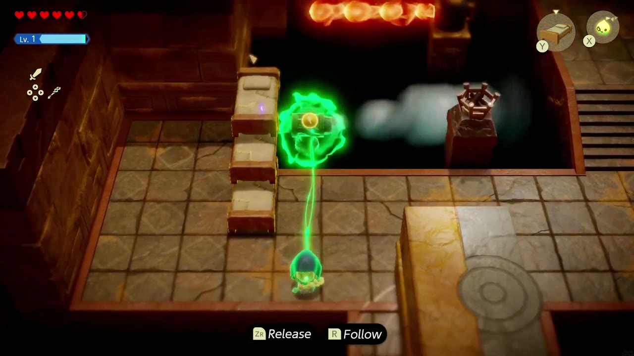Gerudo Sanctum Dungeon - The Legend of Zelda: Echoes of Wisdom Walkthrough 113 Zelda bridges the fire room's dark pit with an Old Bed echo to reach the steam-vent braziers.