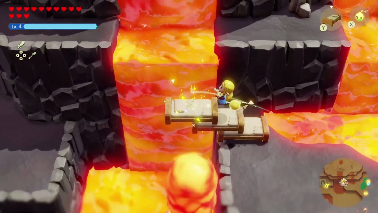 The Fireworks Artist - The Legend of Zelda: Echoes of Wisdom Walkthrough 13 Zelda crosses a lavafall on a bridge of Old Bed echoes.