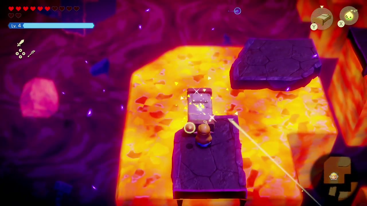 Eldin Temple Dungeon - The Legend of Zelda: Echoes of Wisdom Walkthrough 1 Zelda crosses a lava gap on an Old Bed bridge in the Stilled Eldin Volcano rift.