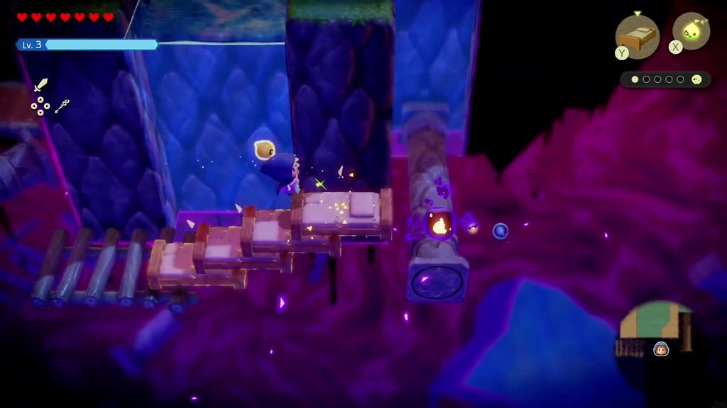 The Jabul Waters Rift - The Legend of Zelda: Echoes of Wisdom Walkthrough 35 A row of Old Bed echoes bridges the gap to the stone pillar holding the second group of Tri's friends.