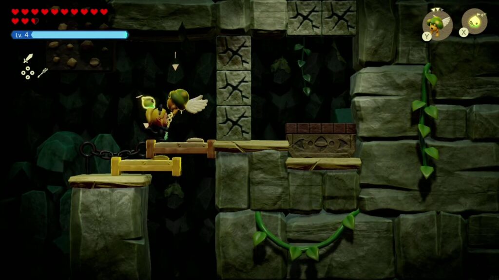 Hebra Mountain: A Rift on Holy Mount Lanayru - The Legend of Zelda: Echoes of Wisdom Walkthrough 10 An Old Bed echo bridges the gap from the pillar toward the pink-gem lift in Hebra Mountain Passage.