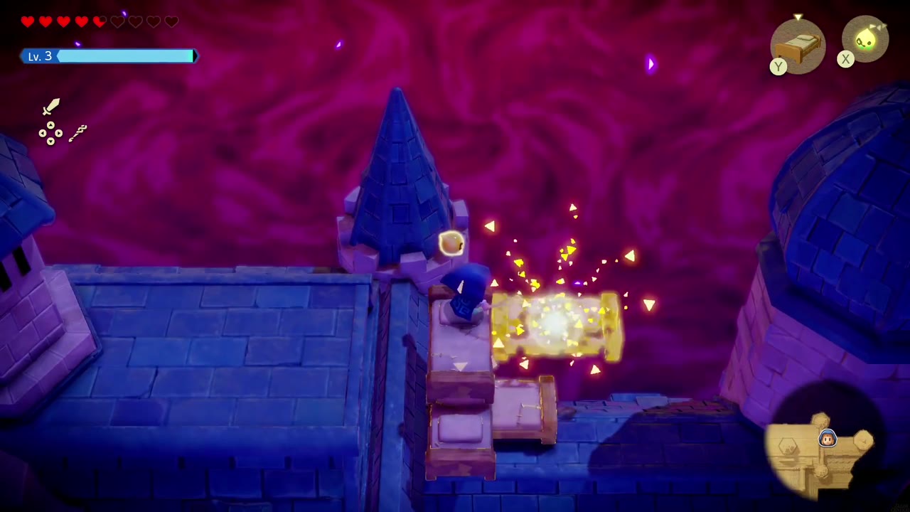Hyrule Castle: Still Missing - The Legend of Zelda: Echoes of Wisdom Walkthrough 32 Zelda stacks Old Beds to climb onto the stilled Hyrule Castle ramparts.