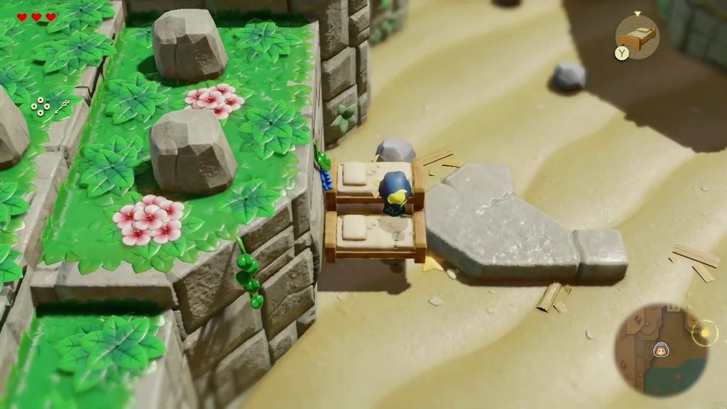 The Mysterious Rifts in Suthorn Forest - The Legend of Zelda: Echoes of Wisdom Walkthrough 5 Zelda climbs stacked Old Bed echoes to reach a grassy ledge on Suthorn Beach