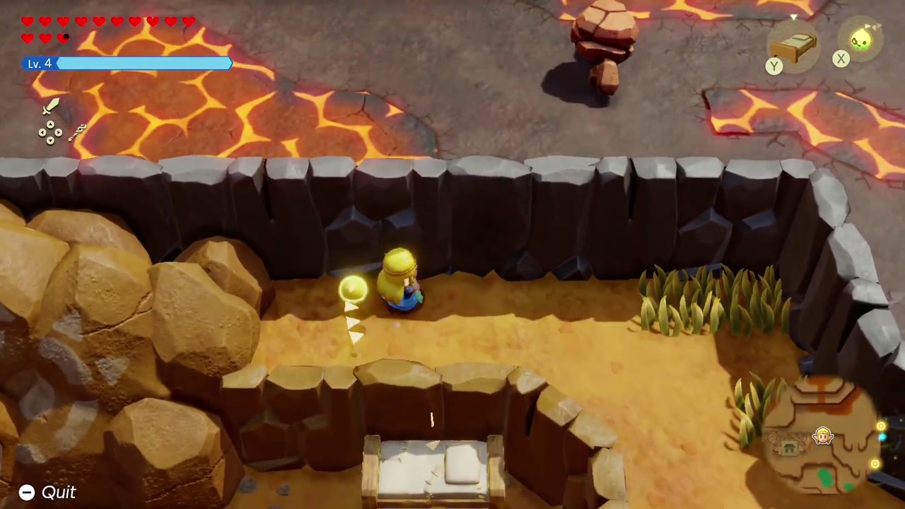 Ready? Set? Goron! - The Legend of Zelda: Echoes of Wisdom Walkthrough 9 Zelda climbs out of the sunken stretch using an Old Bed set against the wall.