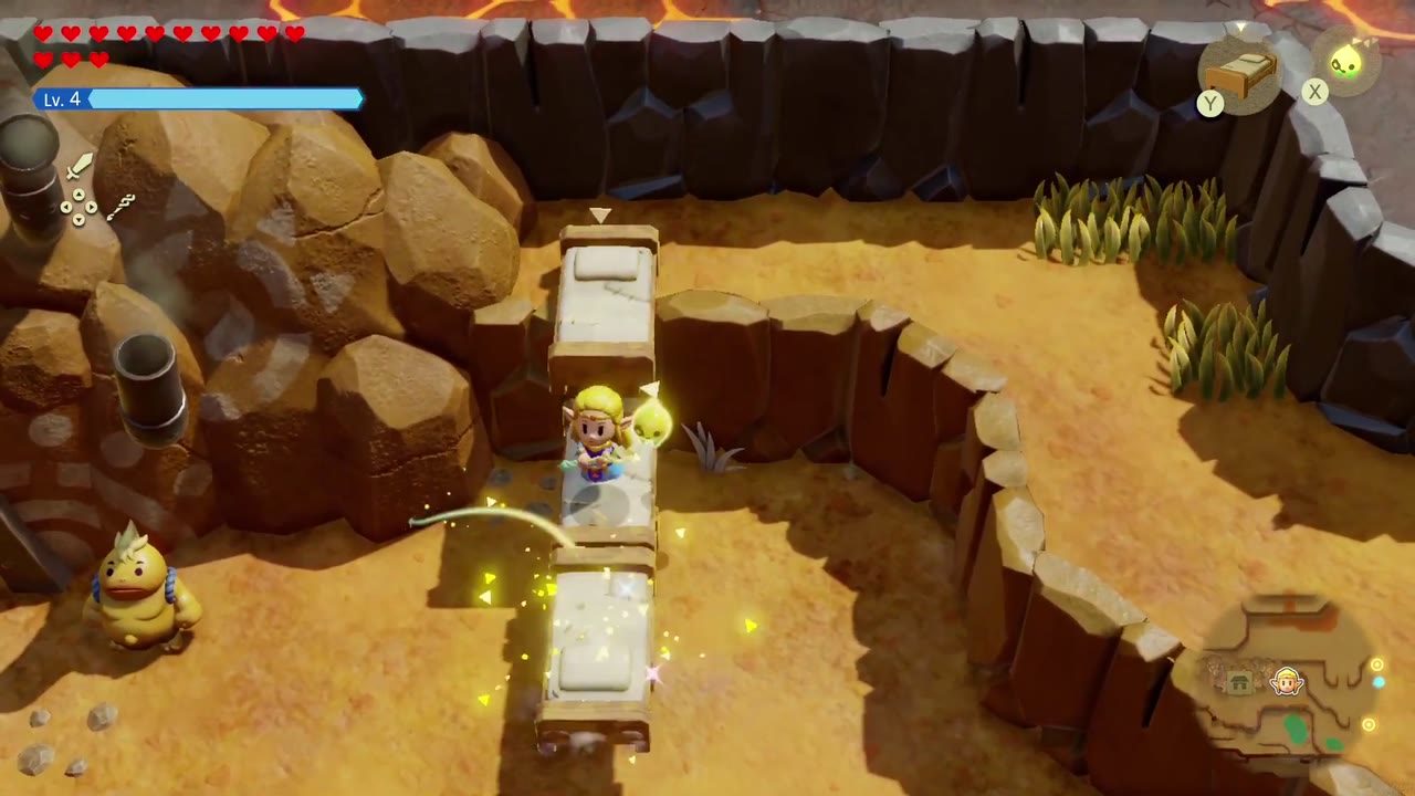 The Fireworks Artist - The Legend of Zelda: Echoes of Wisdom Walkthrough 7 Zelda summons an Old Bed against a canyon ledge to climb up outside Goron City.