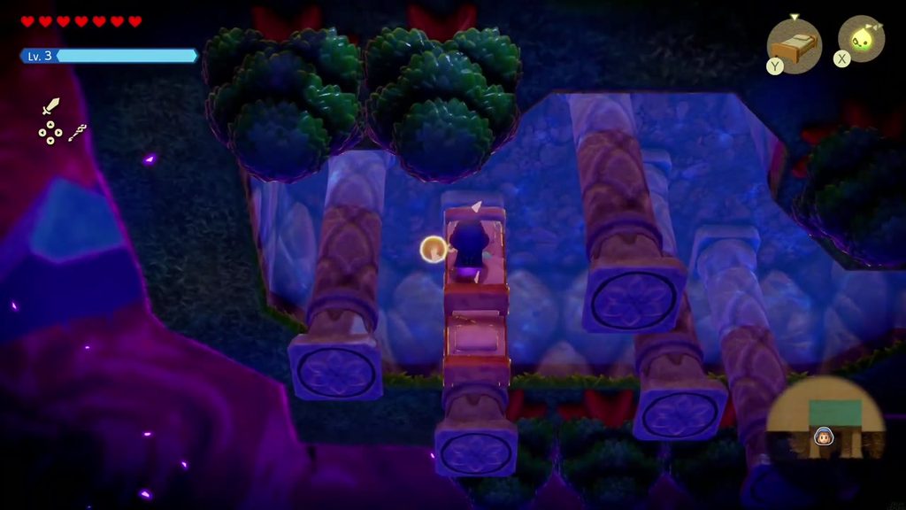 The Jabul Waters Rift - The Legend of Zelda: Echoes of Wisdom Walkthrough 67 Zelda stands on Old Bed echoes laid between stone pillars to climb across the pillar chamber.