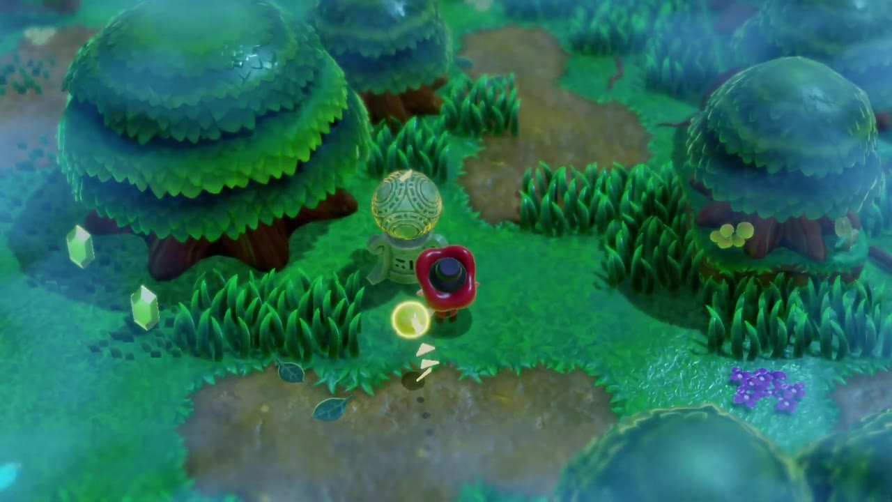 The Eternal Forest - The Legend of Zelda: Echoes of Wisdom Walkthrough 33 The third pedestal under a large tree beside two green rupees, crowned with an Ancient Orb echo.