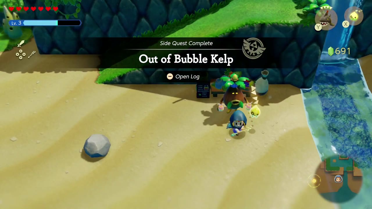 Side Quest Complete banner for Out of Bubble Kelp at the Zora Cove Smoothie Shop. Side Quest Complete banner for Out of Bubble Kelp at the Zora Cove Smoothie Shop.