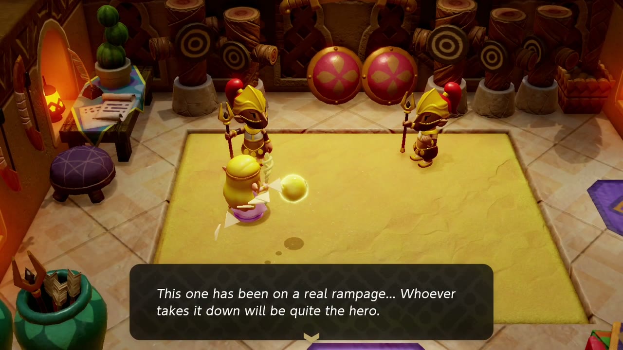Gerudo soldiers in the palace training room say whoever takes down the Lanmola will be a hero. Gerudo soldiers in the palace training room say whoever takes down the Lanmola will be a hero.