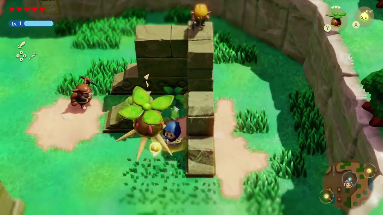 Up a Wall - The Legend of Zelda: Echoes of Wisdom Walkthrough 5 The Peahat echo fights monsters below Verley's stone blocks.