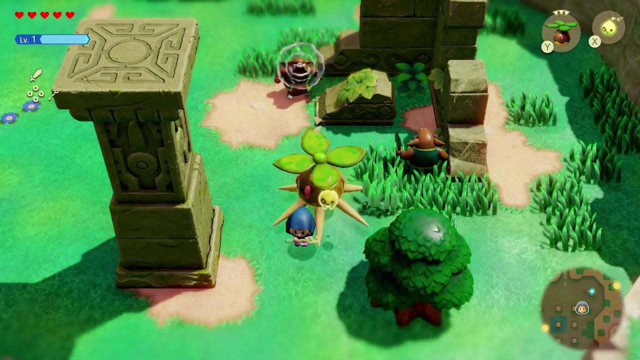 Up a Wall - The Legend of Zelda: Echoes of Wisdom Walkthrough 4 Zelda's Peahat echo goes after a monster near the stone pillar.
