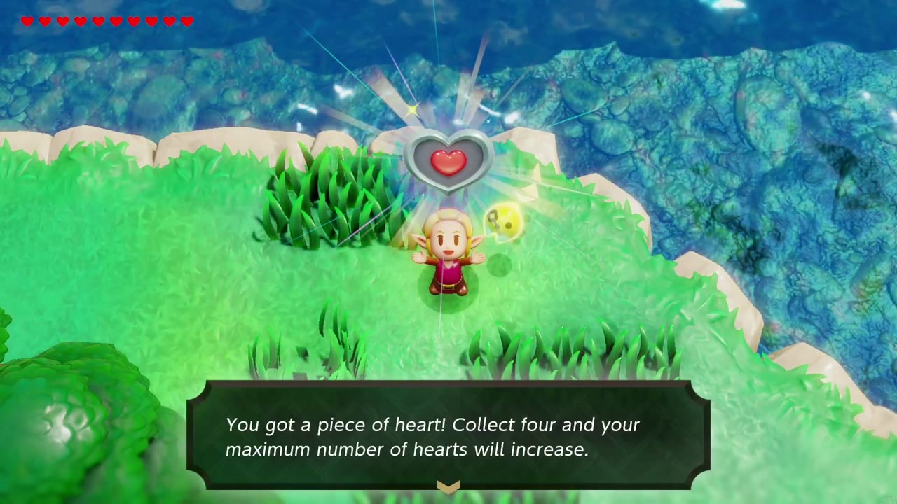 Hyrule Castle: Still Missing - The Legend of Zelda: Echoes of Wisdom Walkthrough 131 Zelda holds up the Piece of Heart on the grassy moat ledge outside Castle Town's wall, with its "You got" text.