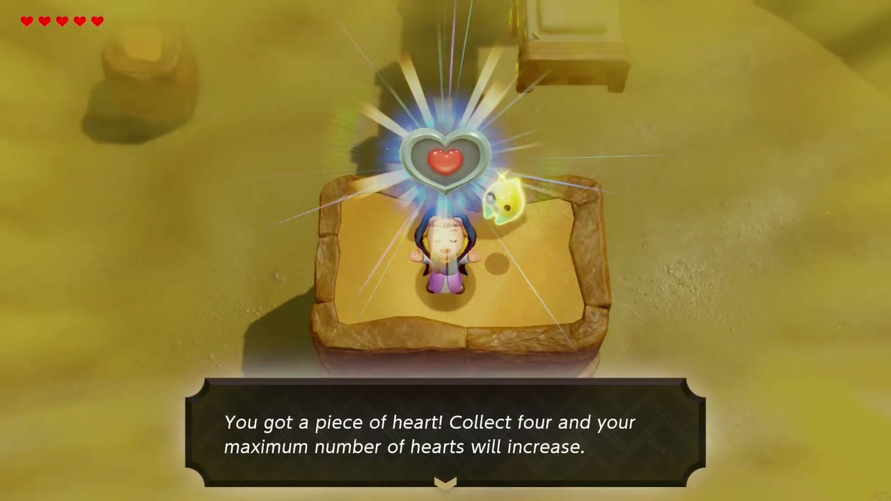 A Rift in the Gerudo Desert - The Legend of Zelda: Echoes of Wisdom Walkthrough 118 Zelda holds up the Piece of Heart on the sandstone block in the Gerudo sandstorm