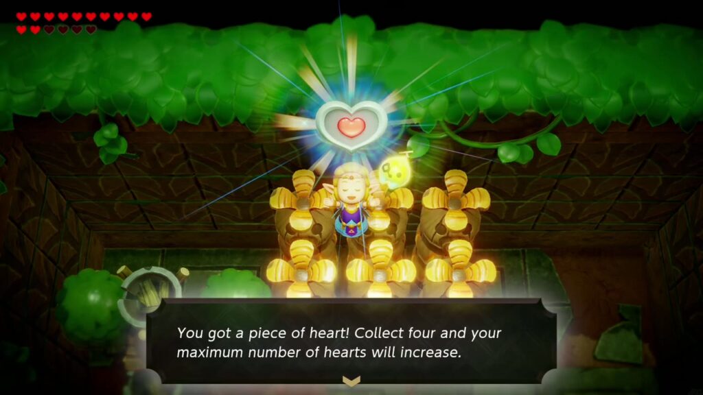 A Rift in the Faron Wetlands - The Legend of Zelda: Echoes of Wisdom Walkthrough 43 Zelda holds up the Piece of Heart on top of the Deku totems in the Deku Scrub Lockup.