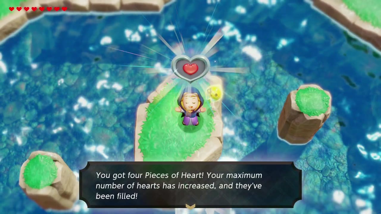 Hyrule Castle: Still Missing - The Legend of Zelda: Echoes of Wisdom Walkthrough 143 Zelda holds the Piece of Heart on top of the pond pillar; the text says four pieces raised her max hearts.