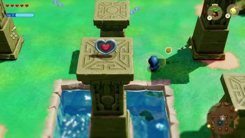 The Mysterious Rifts in Suthorn Forest - The Legend of Zelda: Echoes of Wisdom Walkthrough 52 A Piece of Heart sits atop a stone pillar in a Suthorn Prairie pond