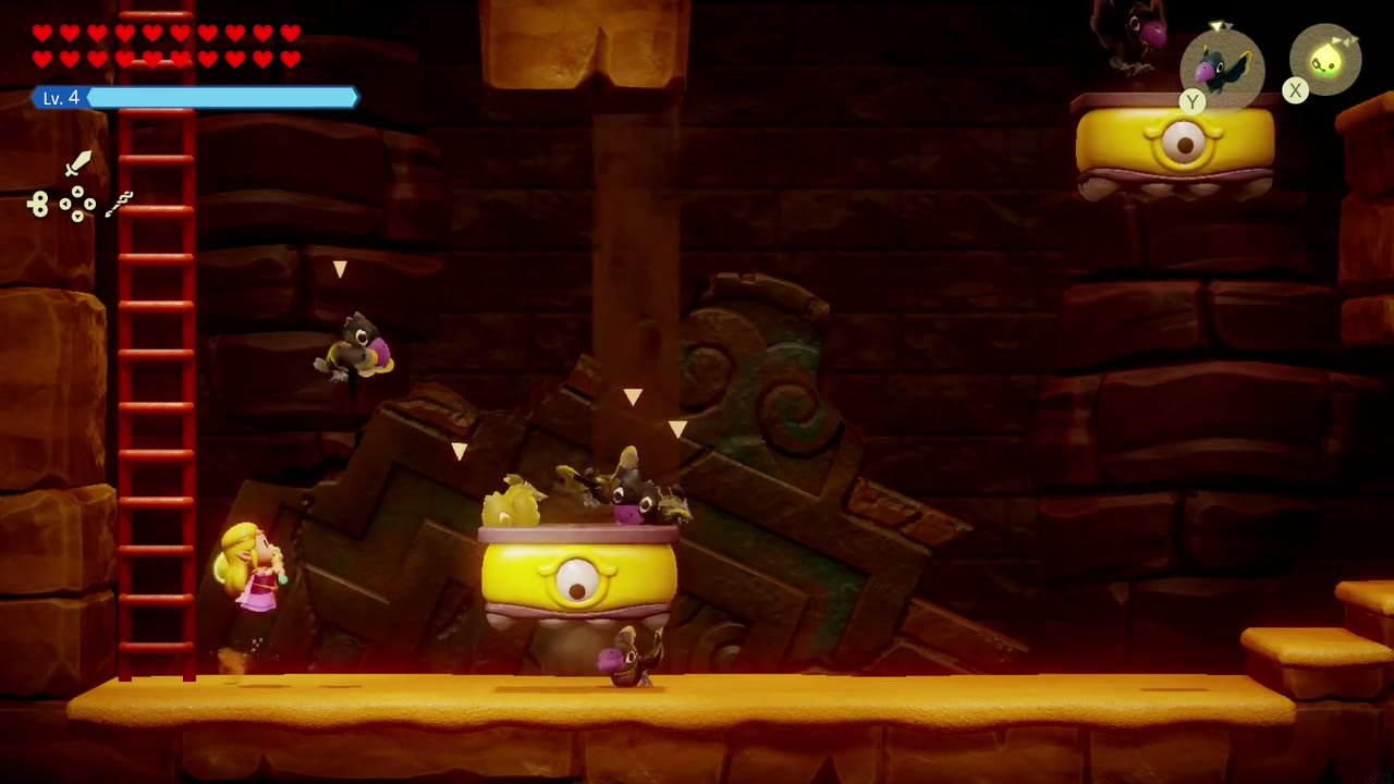 Zelda se depara com um Platboom amarelo de um olho só em uma ruína vista de lado, perto de Gerudo Cidade. Zelda se depara com um Platboom amarelo de um olho só em uma ruína vista de lado, perto de Gerudo Cidade.