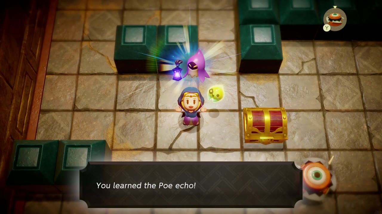 Zelda aprende o eco de Poe ao lado do baú com o mapa da masmorra em Stilled. Gerudo Sacrário Zelda aprende o eco de Poe ao lado do baú com o mapa da masmorra em Stilled. Gerudo Sacrário