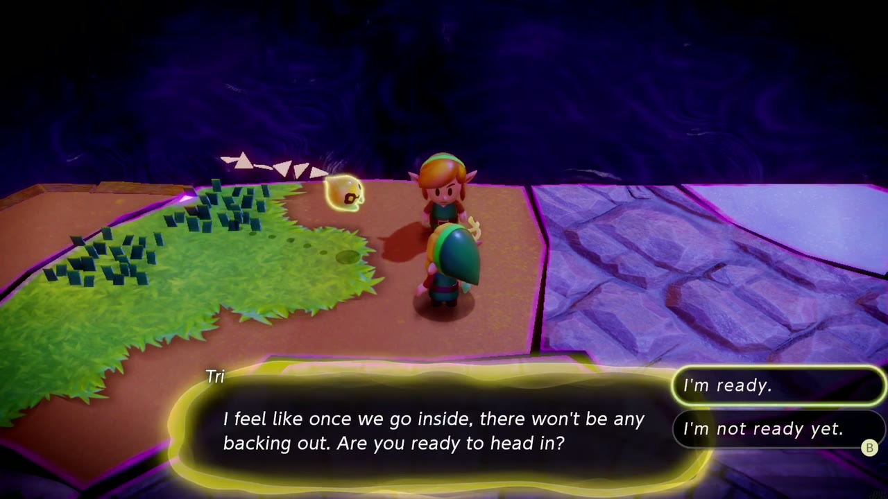 The Eternal Forest - The Legend of Zelda: Echoes of Wisdom Walkthrough 90 Tri warns there's no backing out once inside and asks if you're ready, with "I'm ready" or "I'm not ready yet".