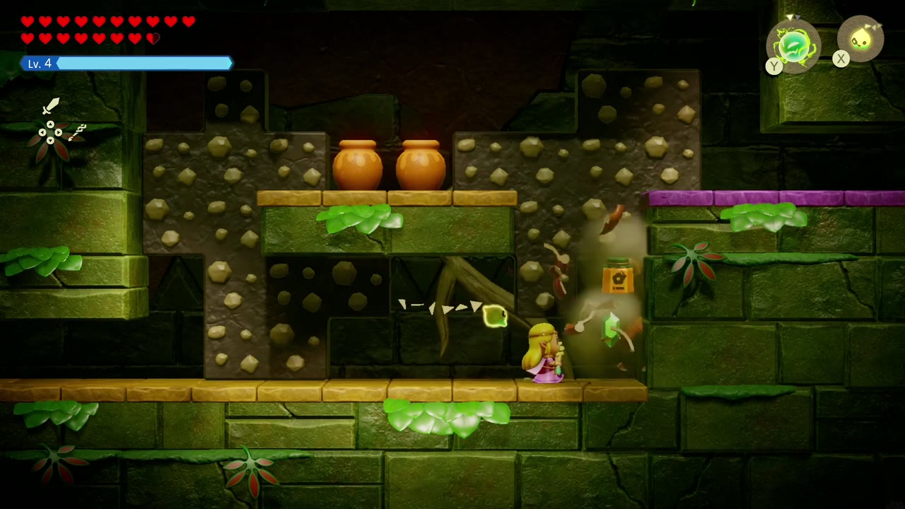 Zelda makes her way through the side-view room of orange pots on the way to Smog's arena. Zelda makes her way through the side-view room of orange pots on the way to Smog's arena.