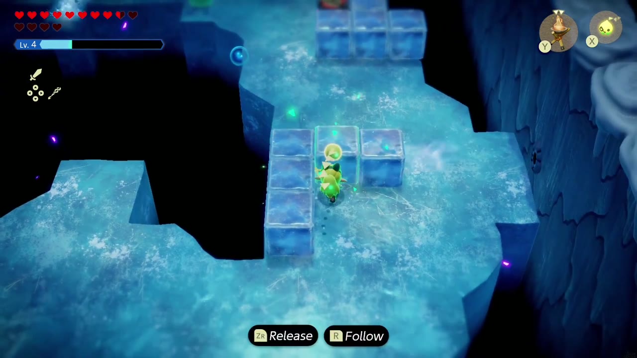 Lanayru Temple Dungeon - The Legend of Zelda: Echoes of Wisdom Walkthrough 56 Zelda shoves ice blocks around the floating icy platforms to make a path.