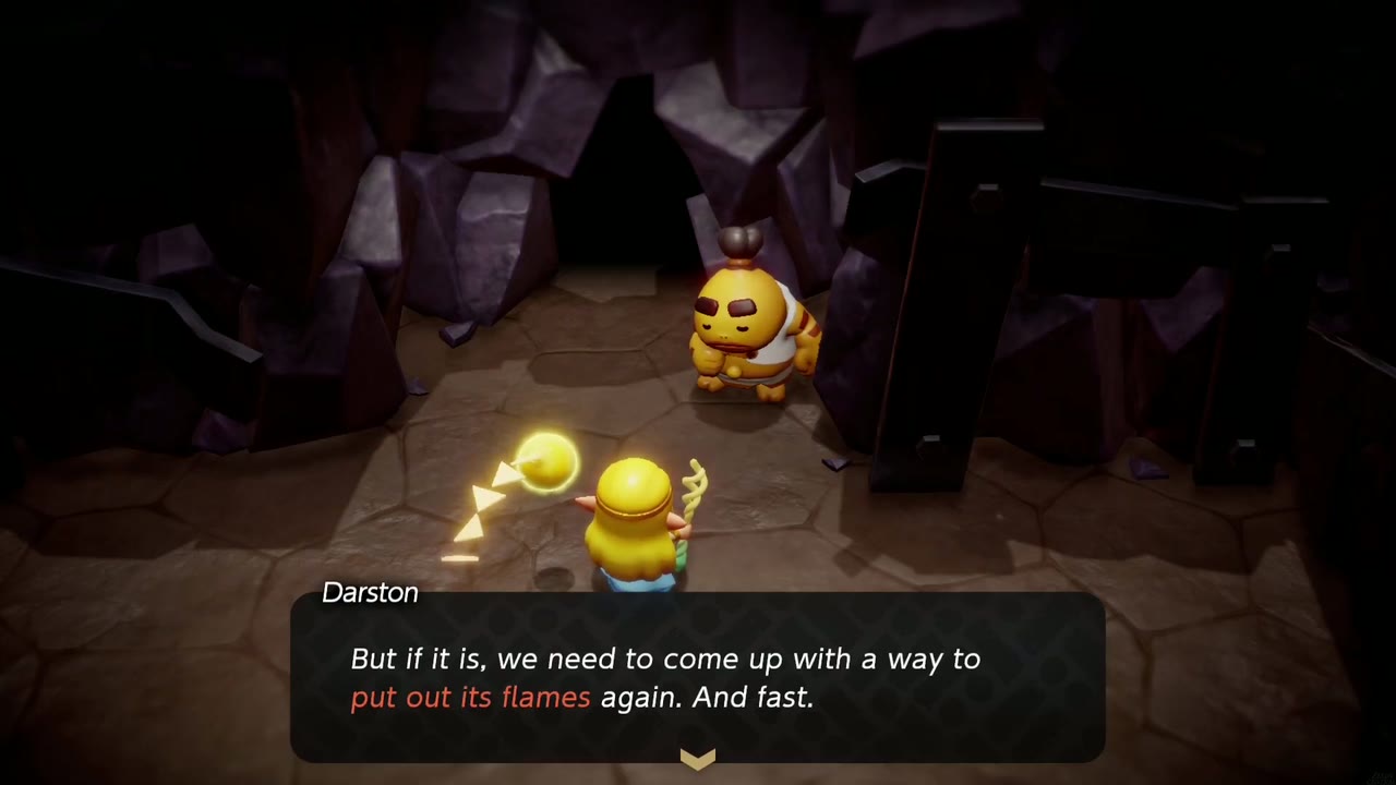A Mountainous Mystery - The Legend of Zelda: Echoes of Wisdom Walkthrough 7 Darston says they must find a way to put out the giant's flames again.