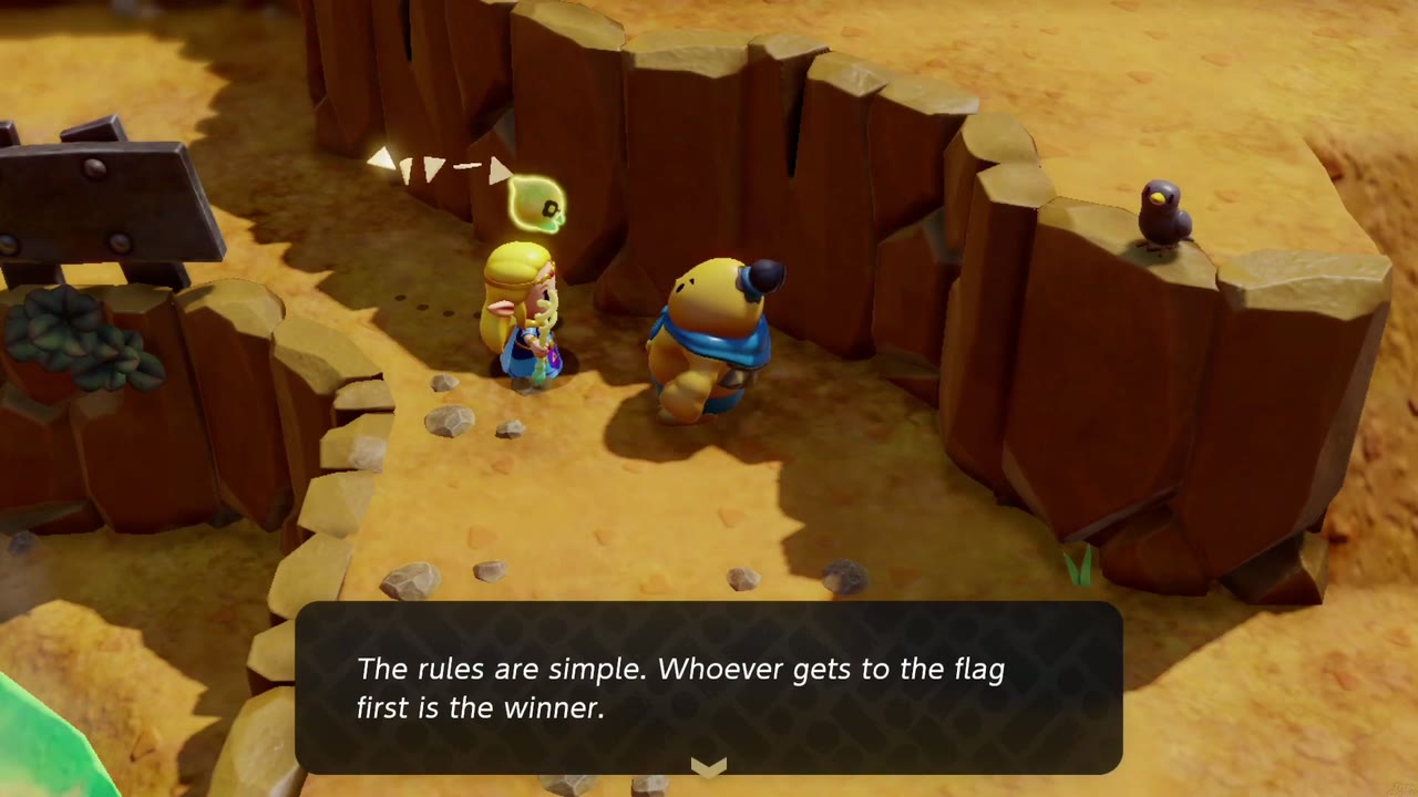 Ready? Set? Goron! - The Legend of Zelda: Echoes of Wisdom Walkthrough 3 The Goron explains the rules: whoever gets to the flag first is the winner.