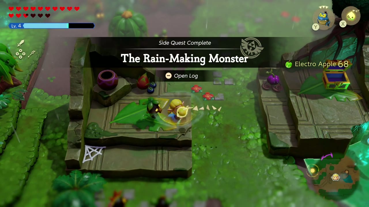 Side Quest Complete banner for The Rain-Making Monster, with the electro apple reward counter. Side Quest Complete banner for The Rain-Making Monster, with the electro apple reward counter.