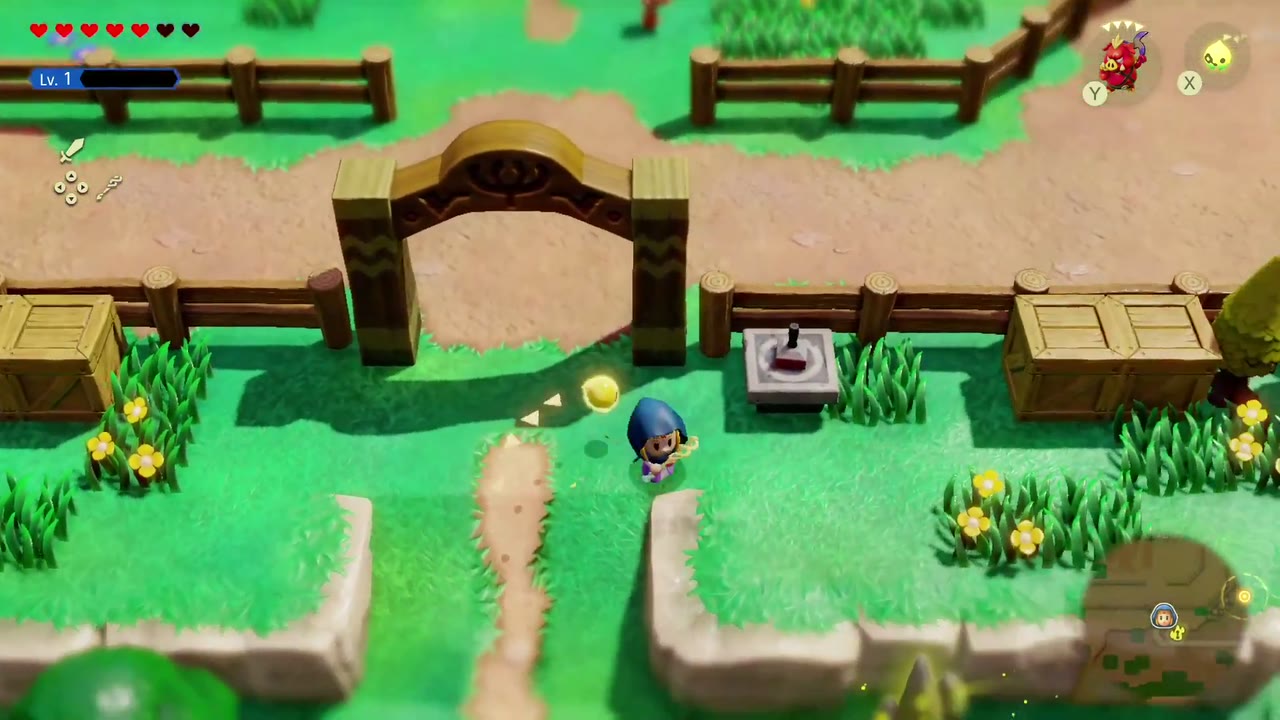 Hyrule Castle: Still Missing - The Legend of Zelda: Echoes of Wisdom Walkthrough 144 Zelda approaches the stamp stand beside the wooden archway gate at Hyrule Ranch in Hyrule Field.