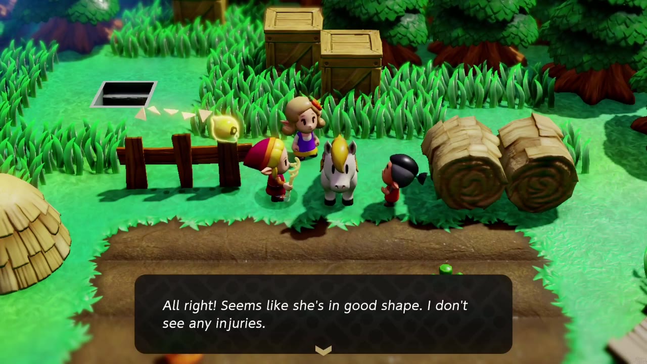 Impa's Gift: the Hyrule Ranch siblings check Zelda's horse after it returns unhurt. Impa's Gift: the Hyrule Ranch siblings check Zelda's horse after it returns unhurt.