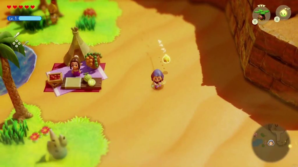 A Rift in the Gerudo Desert - The Legend of Zelda: Echoes of Wisdom Walkthrough 6 Zelda reaches the green edge of the Oasis beside a Gerudo picnic tent, where its Waypoint is.