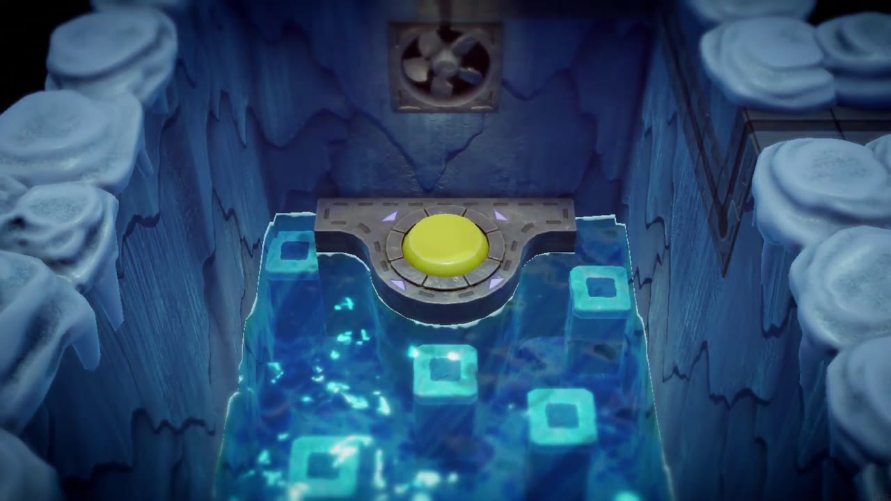 Lanayru Temple Dungeon - The Legend of Zelda: Echoes of Wisdom Walkthrough 72 With the fire orb in the socket, the red beam melts the switch room's ice and spikes into water.