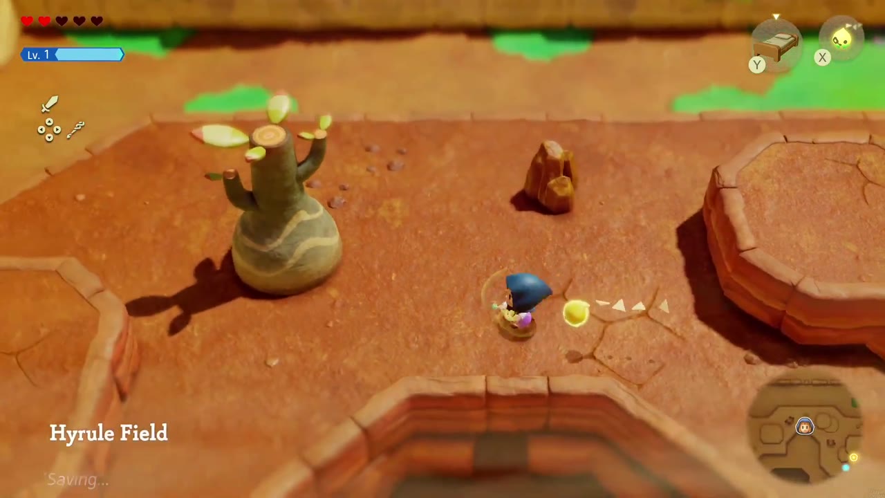 Zelda crosses the red-rock canyon, labelled Hyrule Field, on the way to the flying tile room. Zelda crosses the red-rock canyon, labelled Hyrule Field, on the way to the flying tile room.