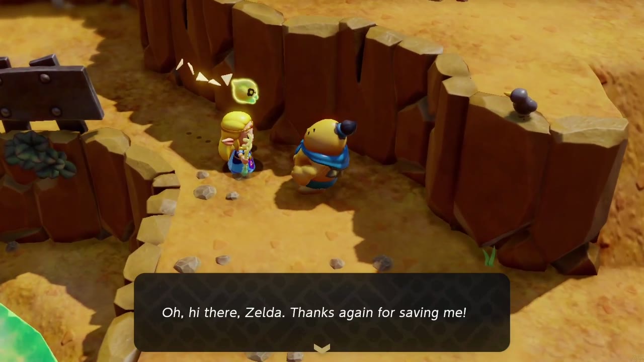 Ready? Set? Goron! - The Legend of Zelda: Echoes of Wisdom Walkthrough 1 The rescued Goron thanks Zelda again for saving him on the canyon path outside Goron City.