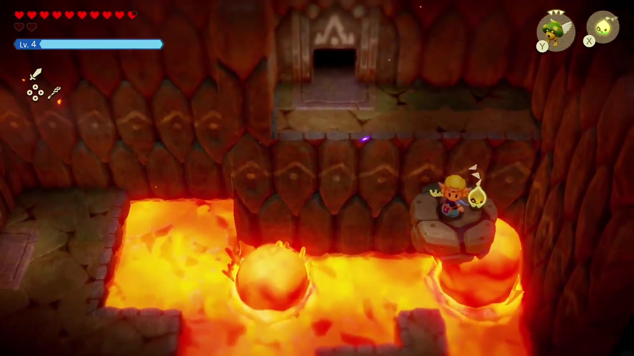 Eldin Temple Dungeon - The Legend of Zelda: Echoes of Wisdom Walkthrough 11 Zelda stands on the boulder raised by the lava geyser, reaching the ledge by the far door.