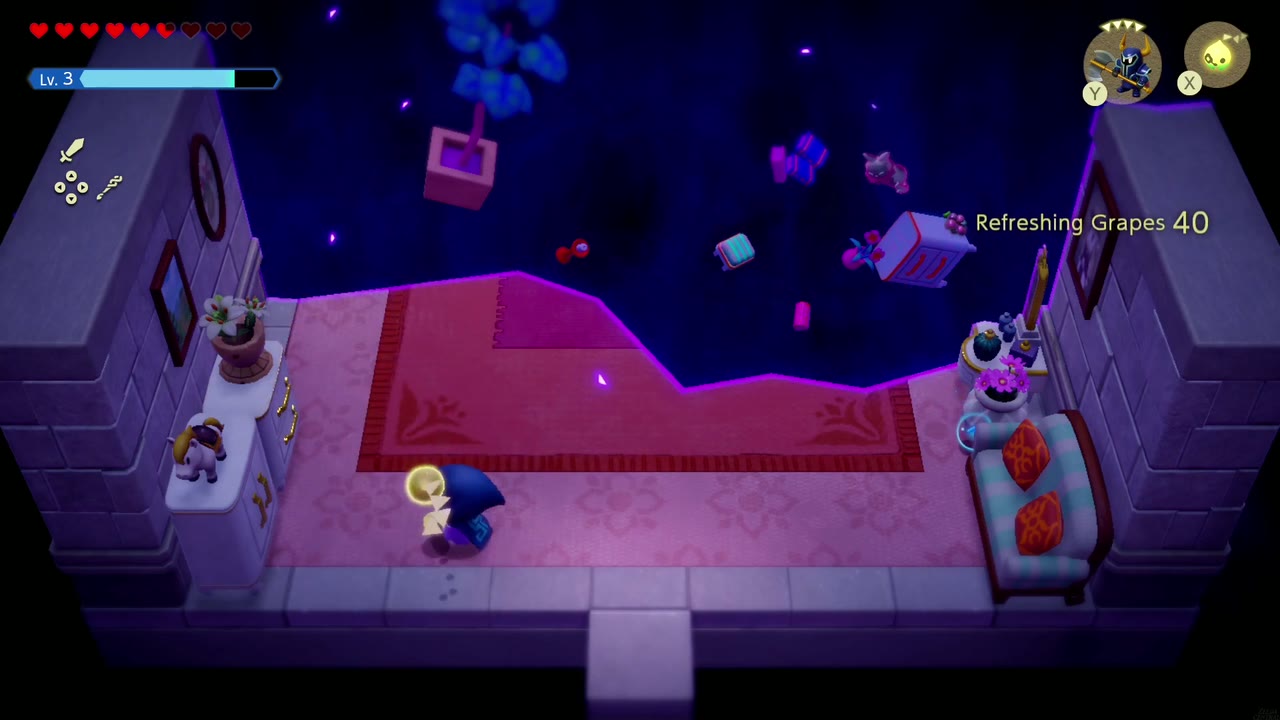 Hyrule Castle: Still Missing - The Legend of Zelda: Echoes of Wisdom Walkthrough 38 A side room half-swallowed by the rift, where Zelda picks up Refreshing Grapes.