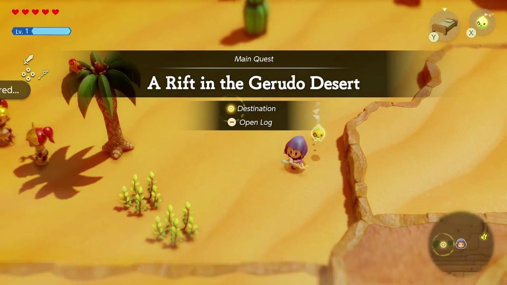 A Rift in the Gerudo Desert - The Legend of Zelda: Echoes of Wisdom Walkthrough 1 The "A Rift in the Gerudo Desert" main-quest banner appears as Zelda first enters the Gerudo Desert.