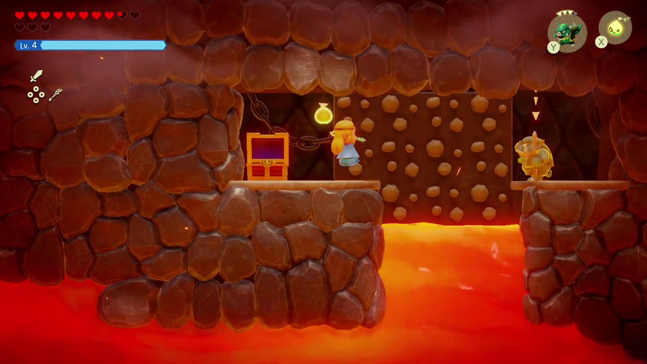 A Mountainous Mystery - The Legend of Zelda: Echoes of Wisdom Walkthrough 19 The lava level rises around the rock pillars in the side-view section.