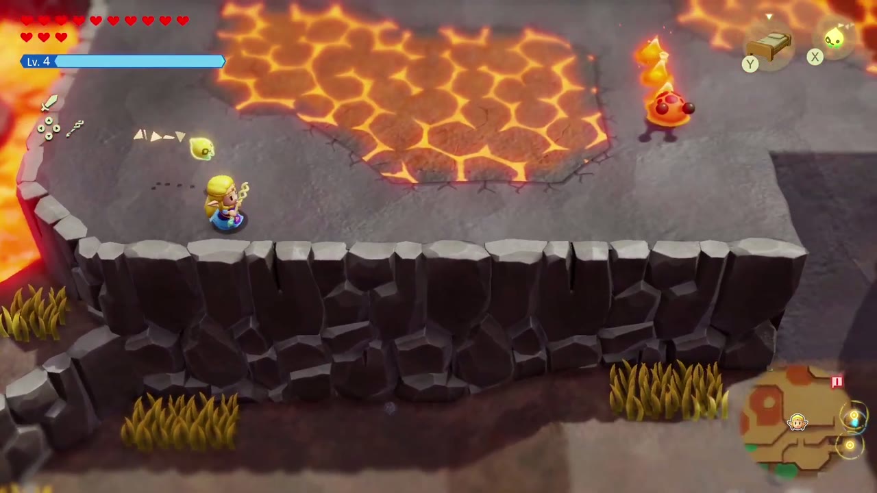 A Mountainous Mystery - The Legend of Zelda: Echoes of Wisdom Walkthrough 1 Zelda follows a rock path between the lava pools of Eldin Volcano toward Summit Cave.