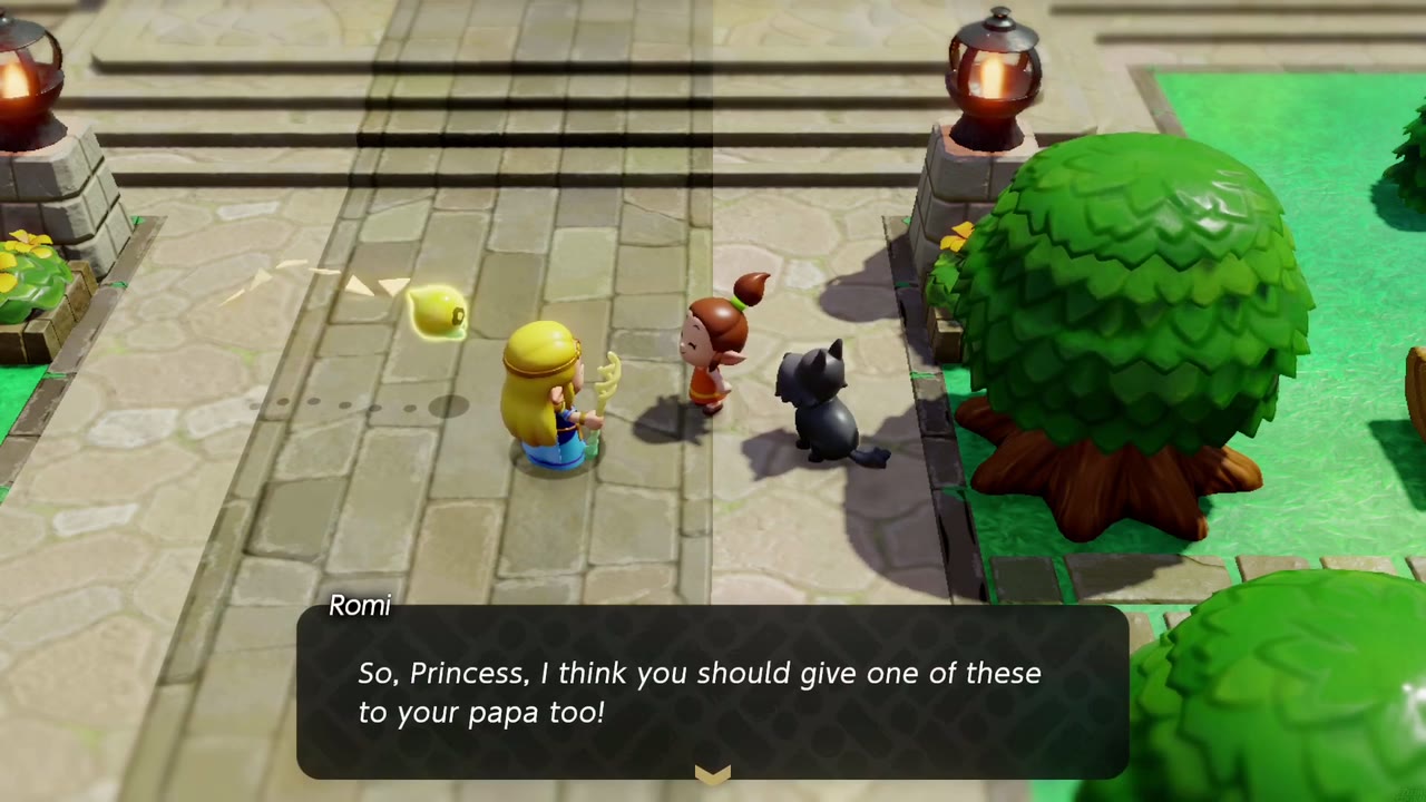 Romi, with her black dog, tells Zelda she should give one of her clovers to her papa too. Romi, with her black dog, tells Zelda she should give one of her clovers to her papa too.