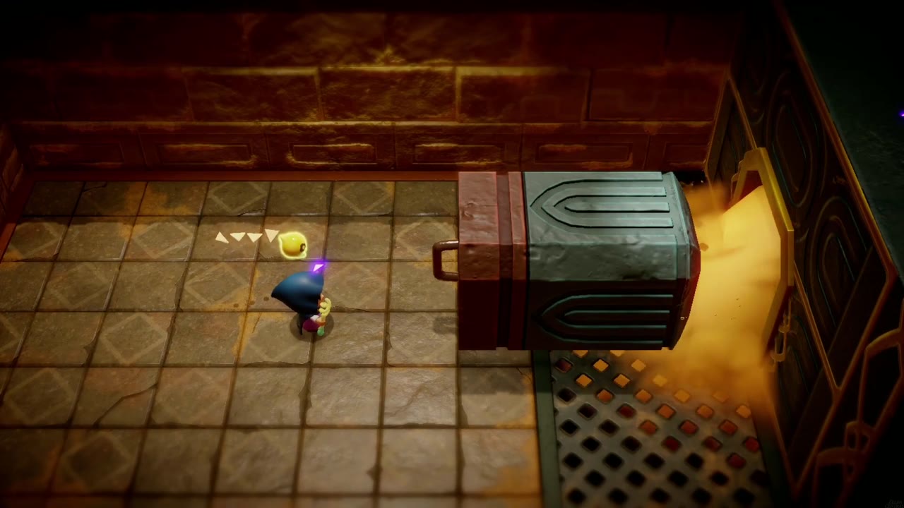 Gerudo Sanctum Dungeon - The Legend of Zelda: Echoes of Wisdom Walkthrough 127 Sand pours out of the hole where the plug was as the dungeon drains.